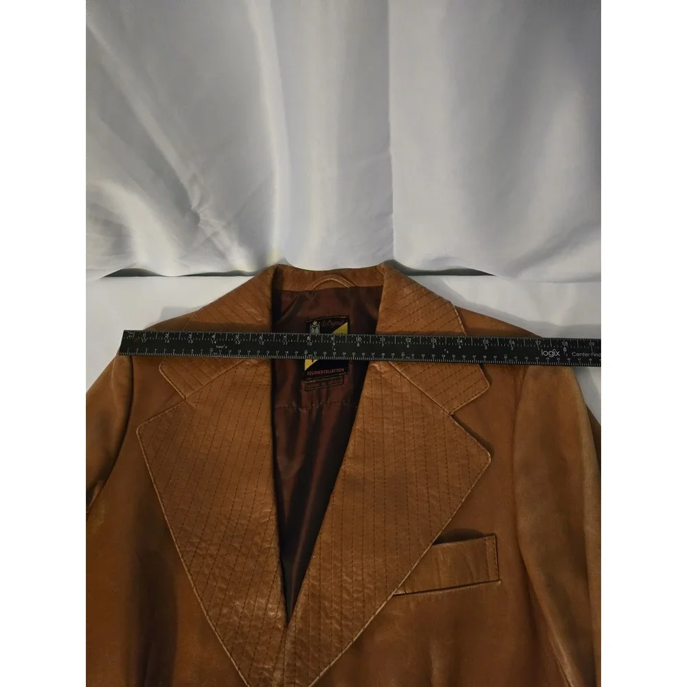Vartan Designer Collection Vintage Camel Leather Jacket Blazer Coat Size 38 RARE